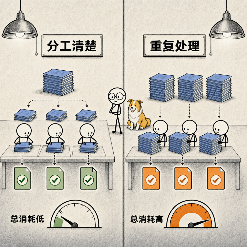 分工清楚与重复处理的成本对比