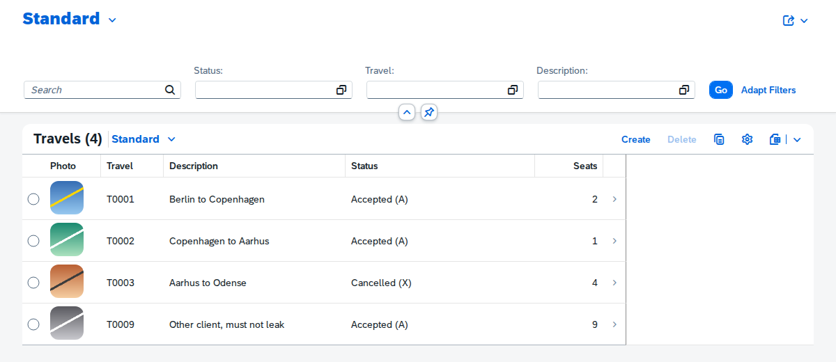 Fiori list report captured from the local demo