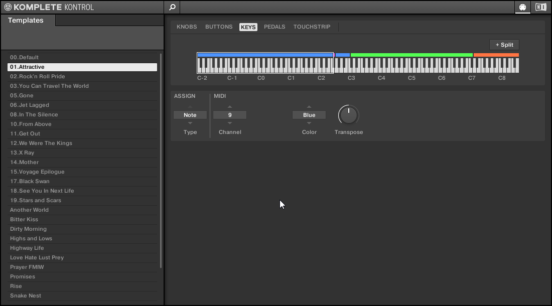 Komplete Kontrol with sorted templates