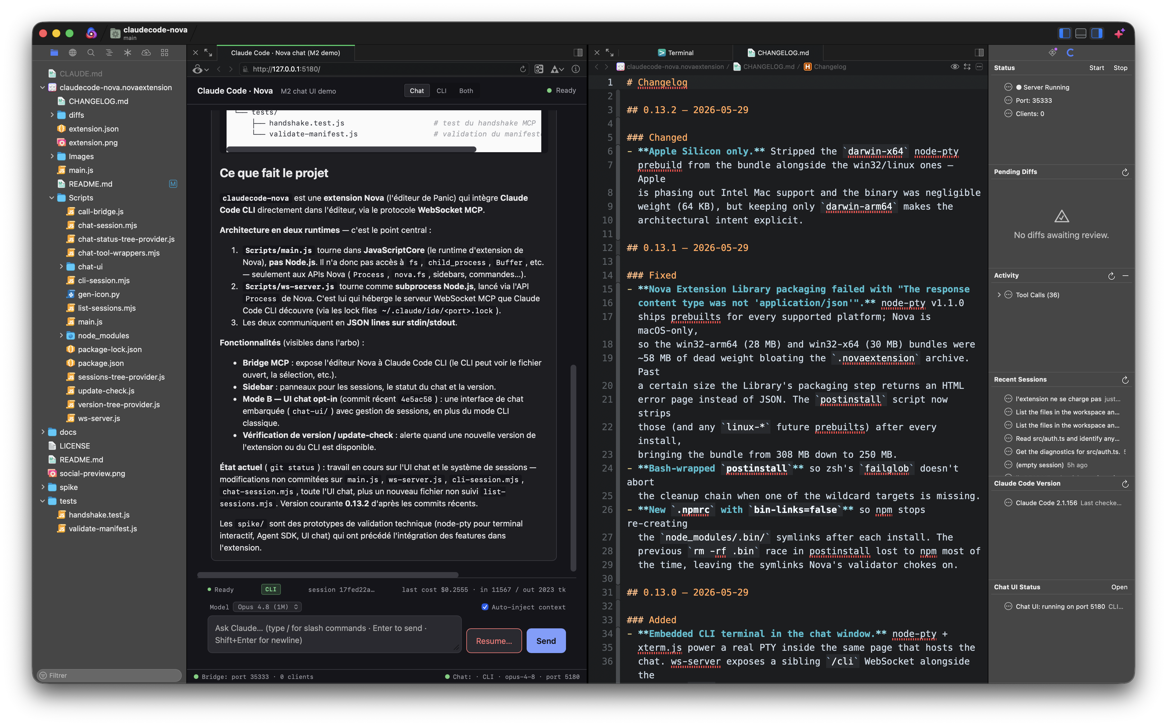 Claude Code Bridge for Nova in action