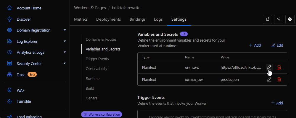 설정 페이지, 오프로드 서버 변경 위치 표시