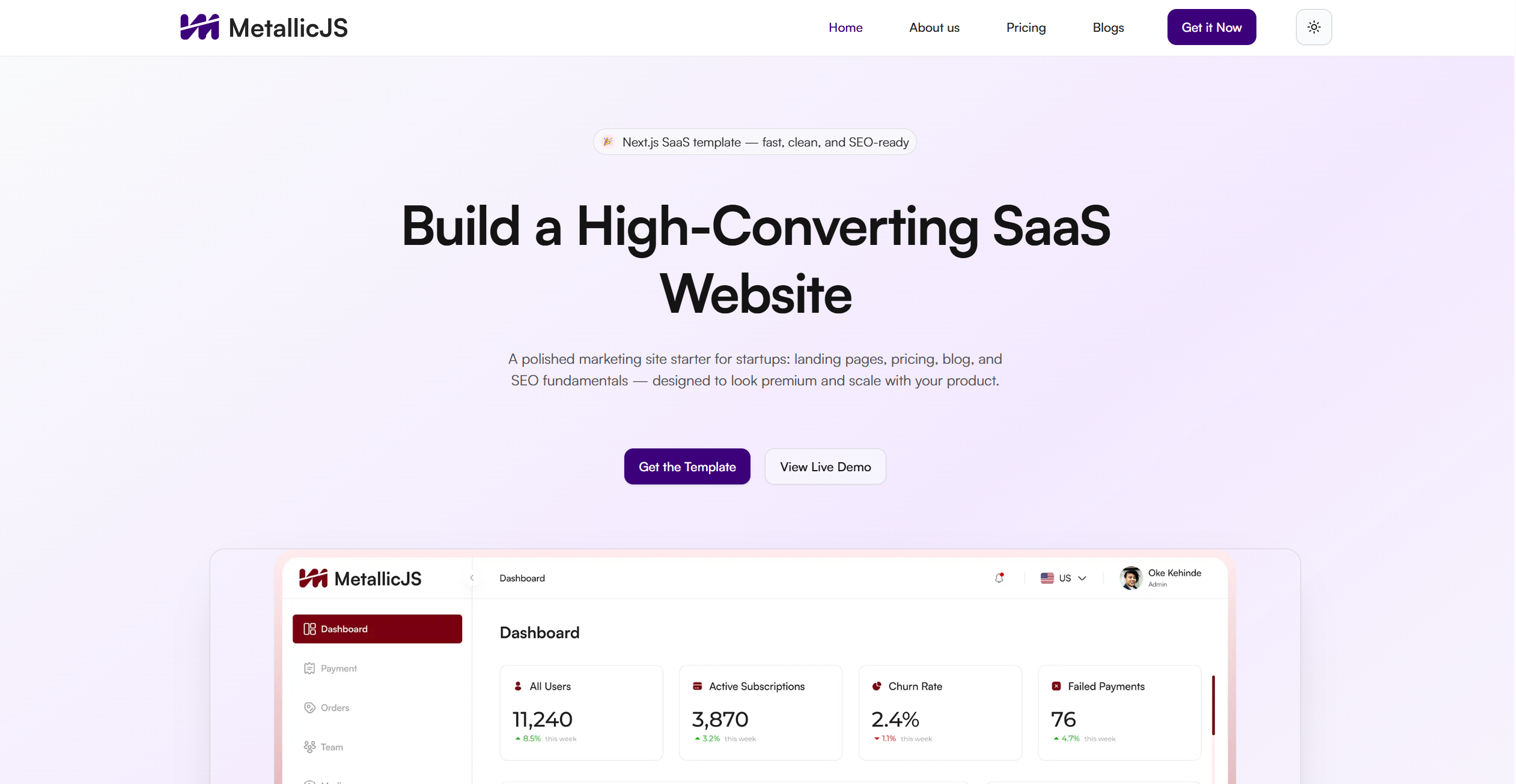 nextjs-saas-landing 网站模板截图