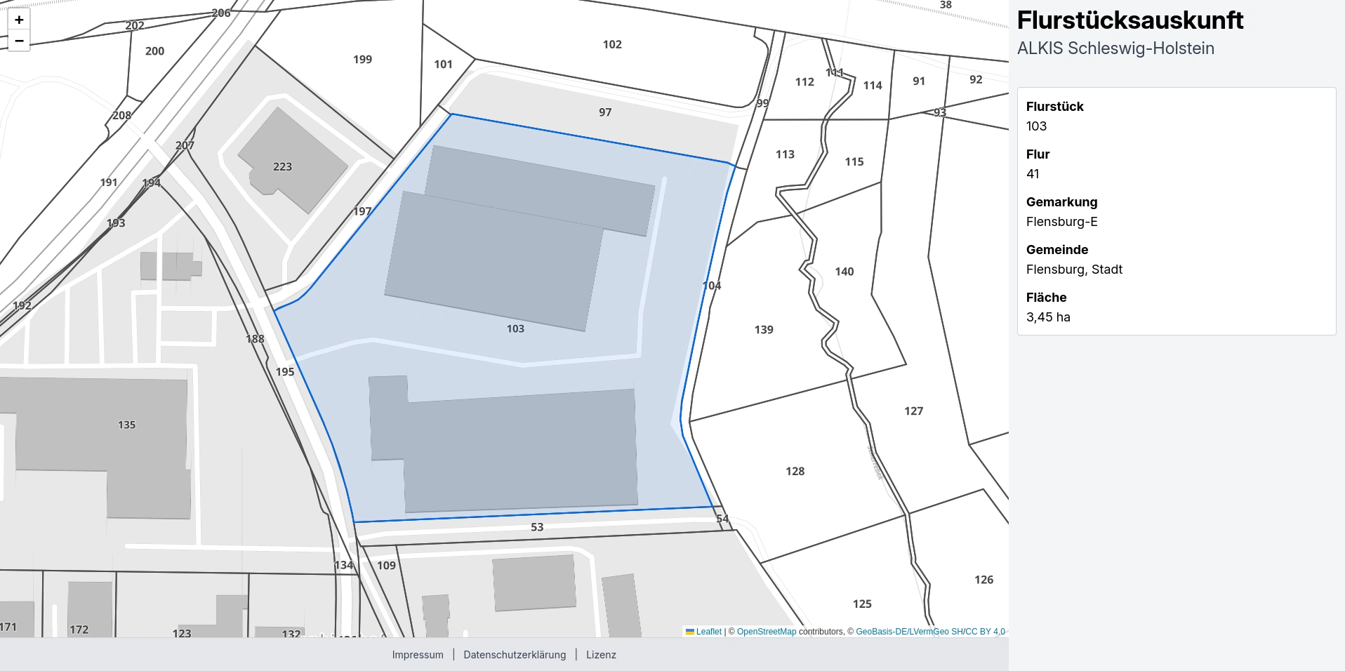 Screenshot der interaktiven Flurstücksauskunft