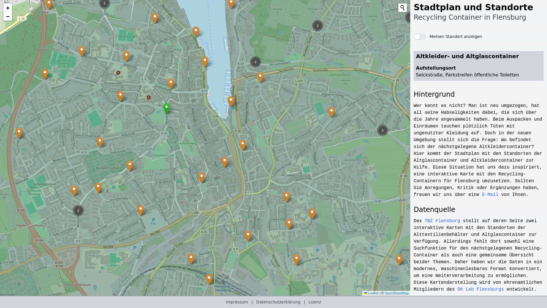 Screenshot Recycling Karte in Flensburg