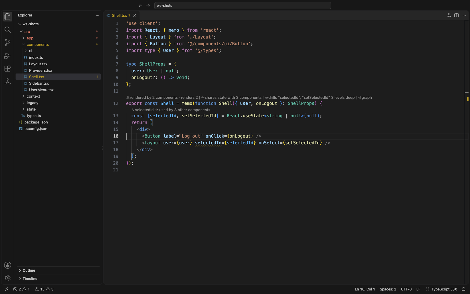 CodeLens above components and state
