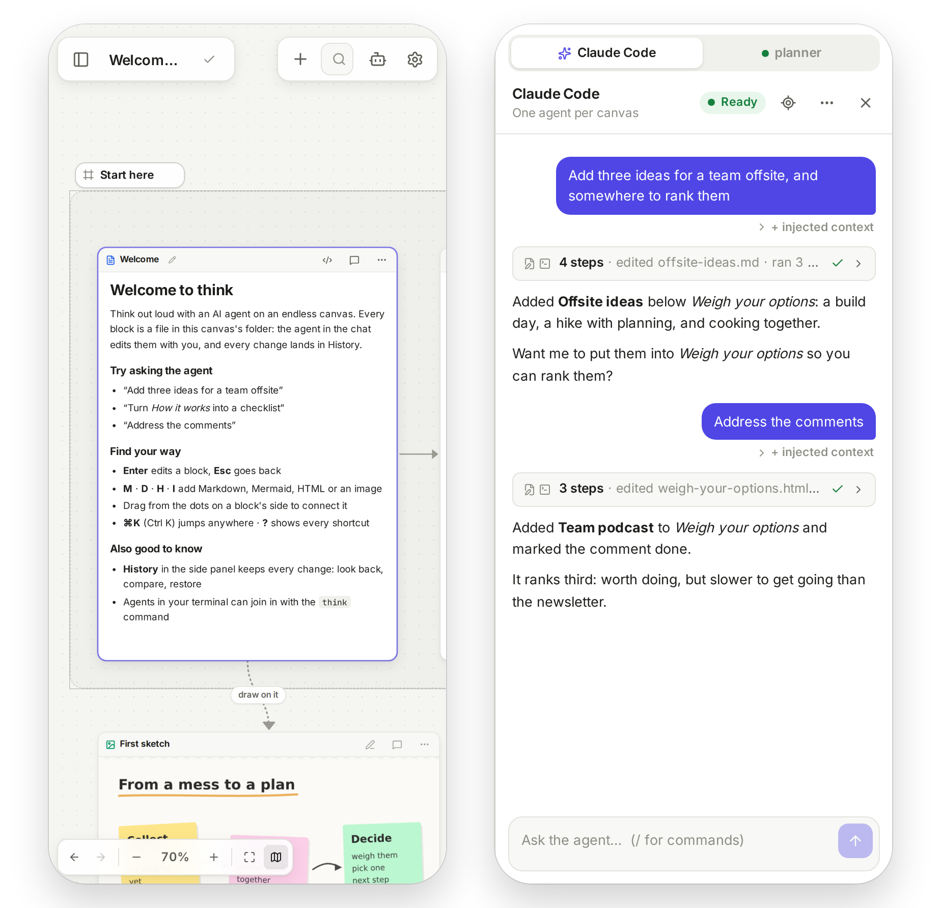 The canvas and the chat on a phone