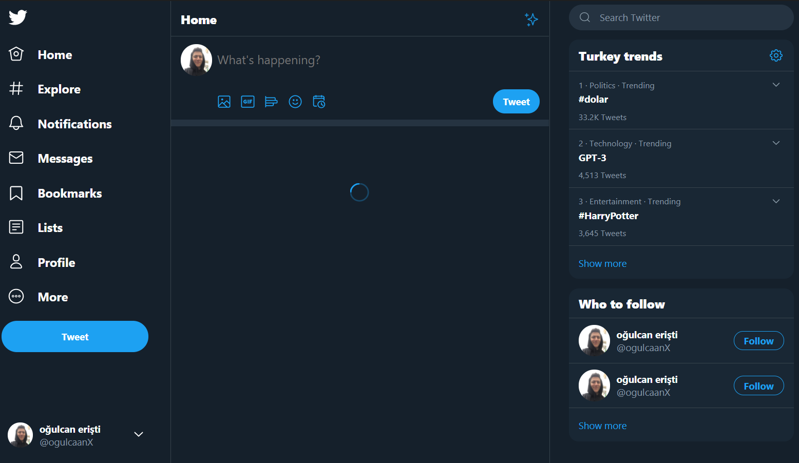 Twitter clone desktop layout