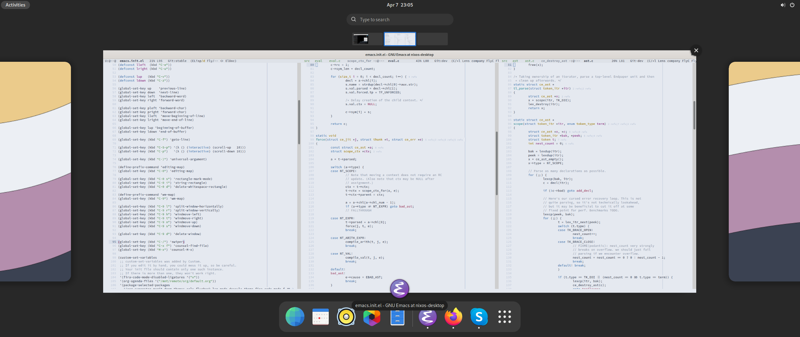 screenshot of emacs and gnome