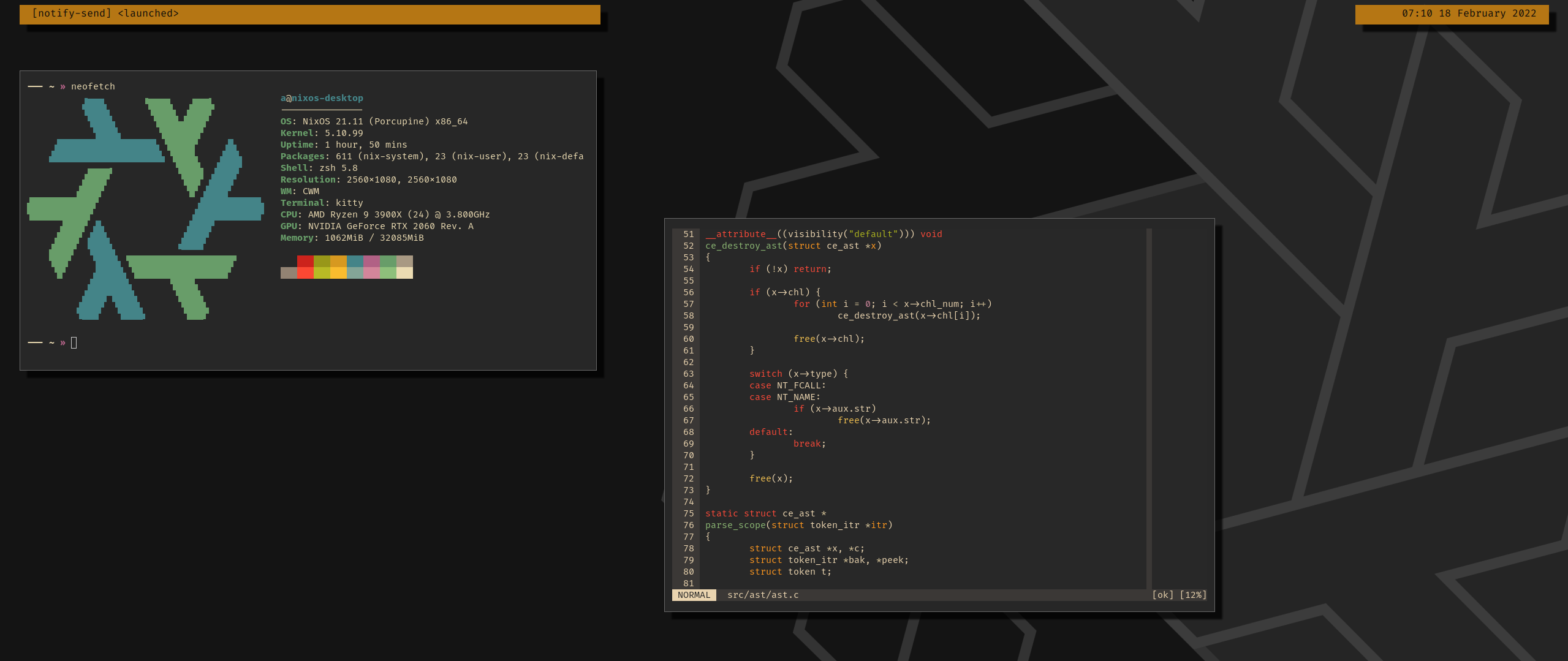 screenshot of neofetch and amp