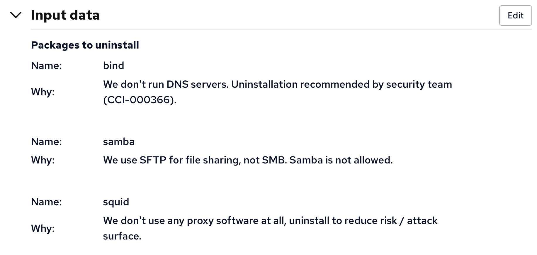 Screenshot of 3 packages to delete: bind, samba, squid