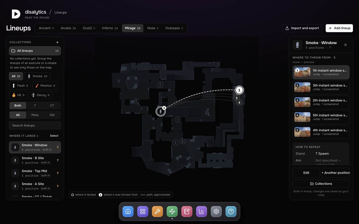Utility & grenade lineup trajectory analysis
