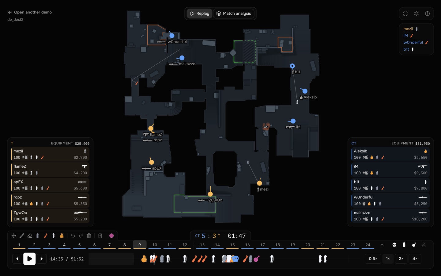 Interactive match review & round timeline