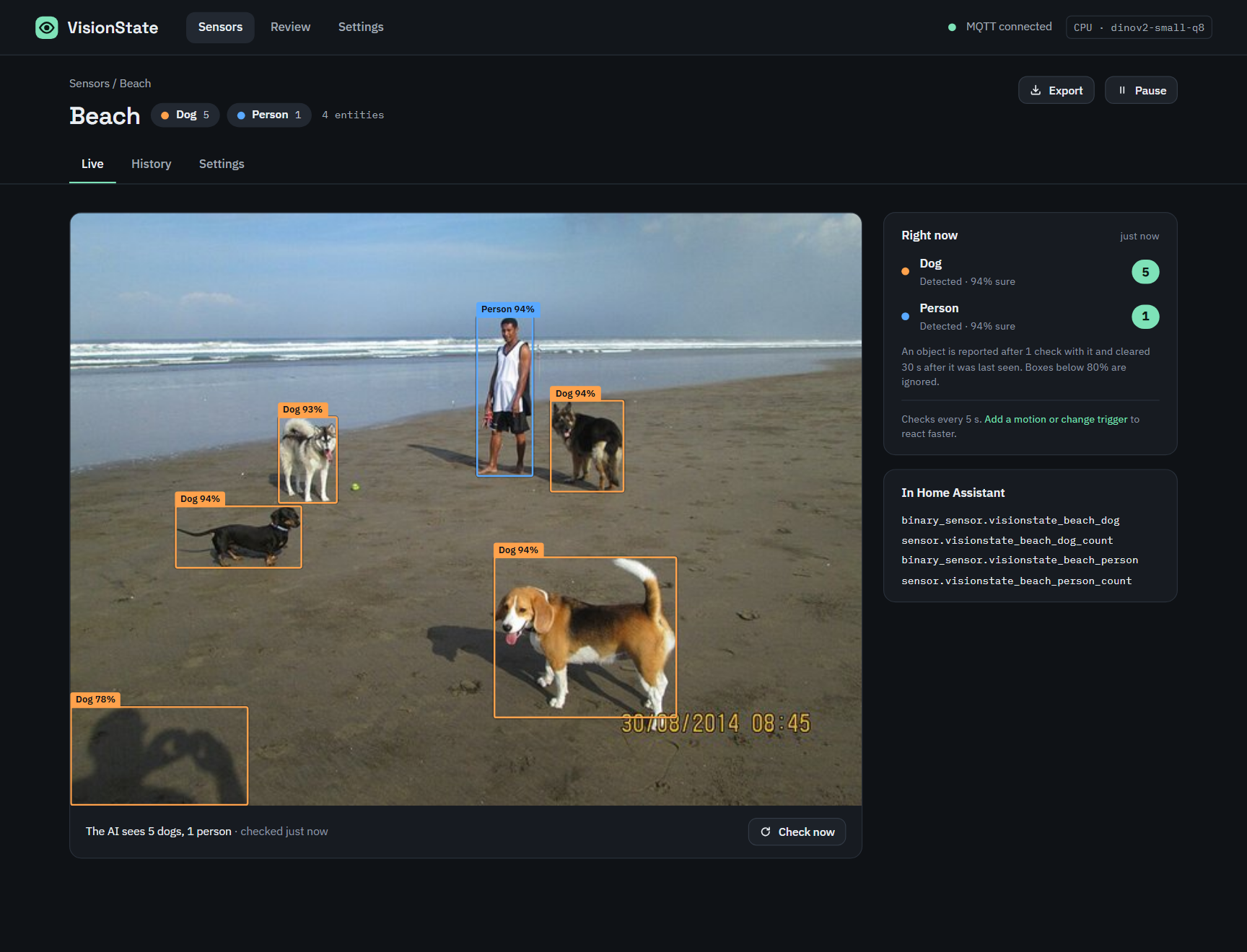 An object sensor finding dogs and a person