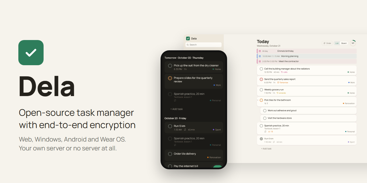 Dela, an open-source task manager with end-to-end encryption