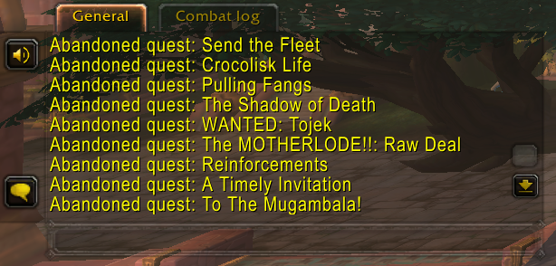 Chat log after abandoning quests