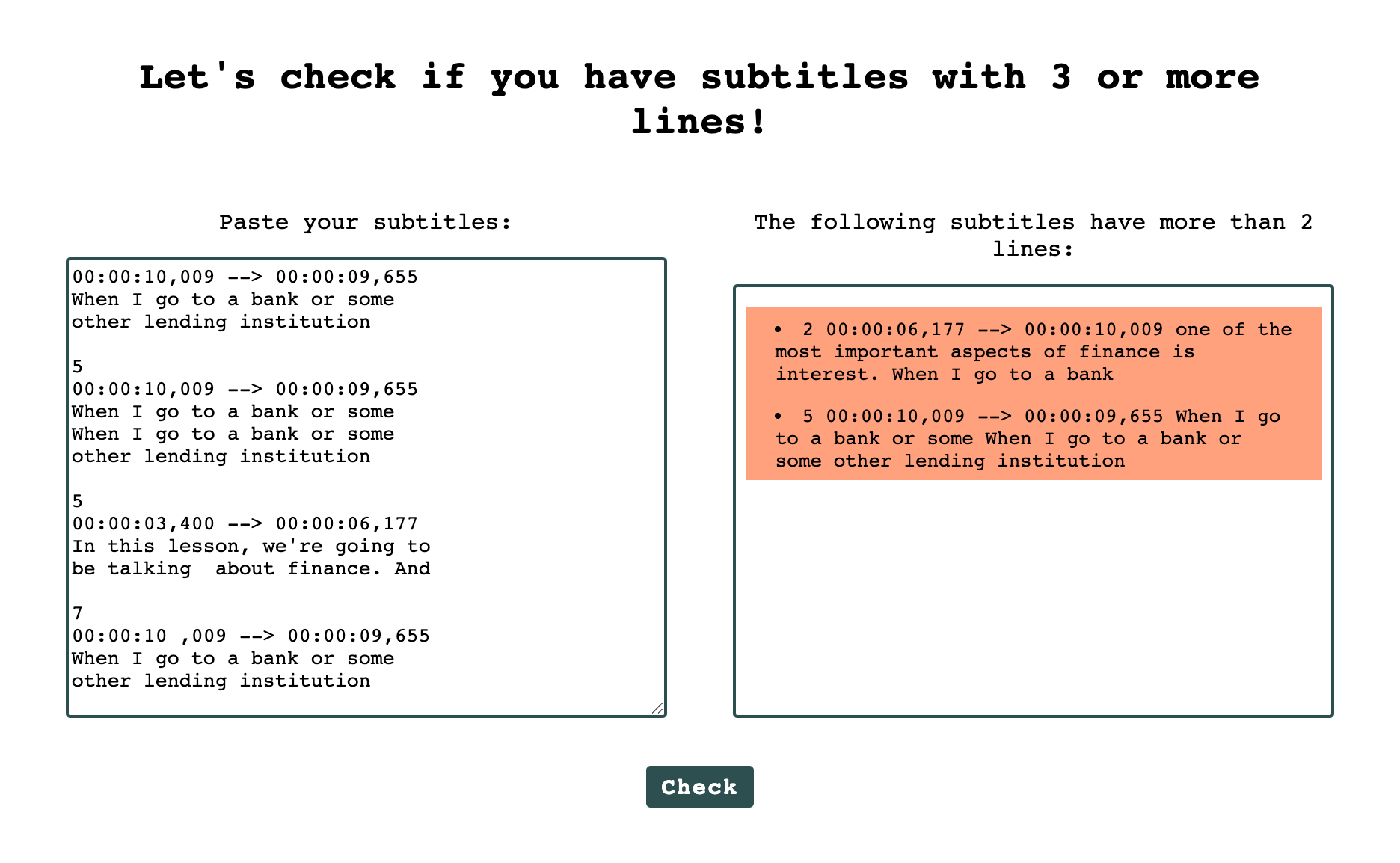 Multiline Checker in action