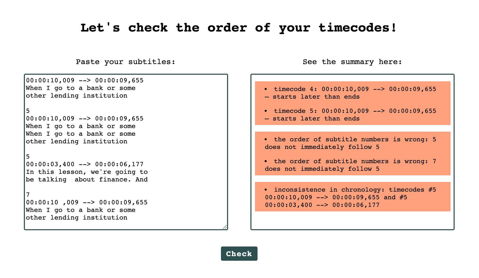 Timecode Checker in action