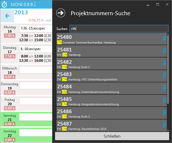 Projektnummern-Suche