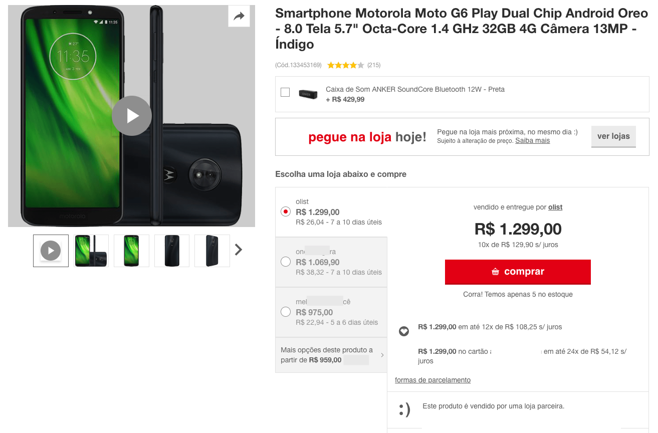 Exemplo de produto exibido na plataforma