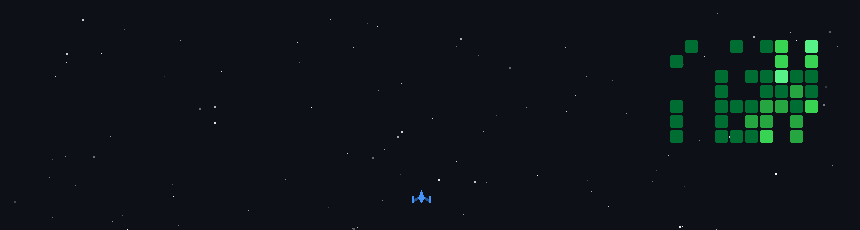Animação Space Shooter baseada no gráfico de contribuições públicas do GitHub