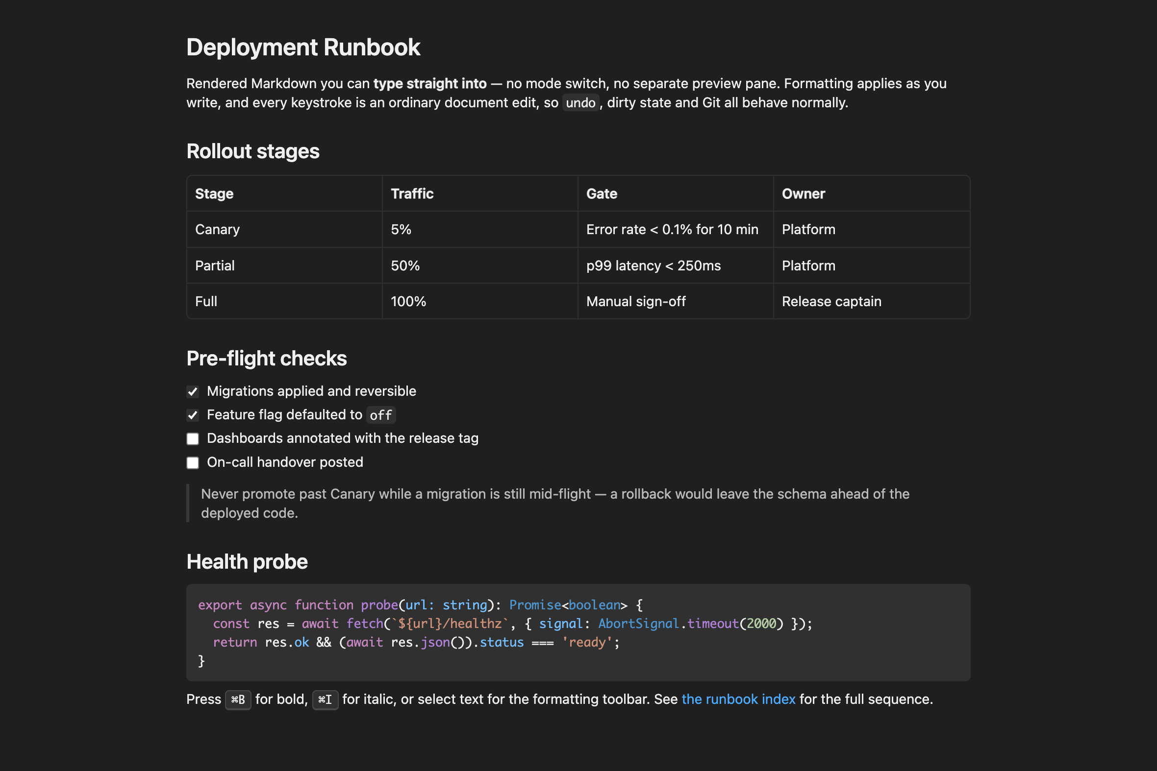 Cursor Style Markdown rendering a document
