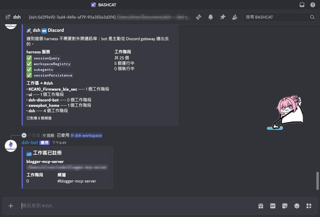 The new channel in the dsh category, with the workspace id in its topic