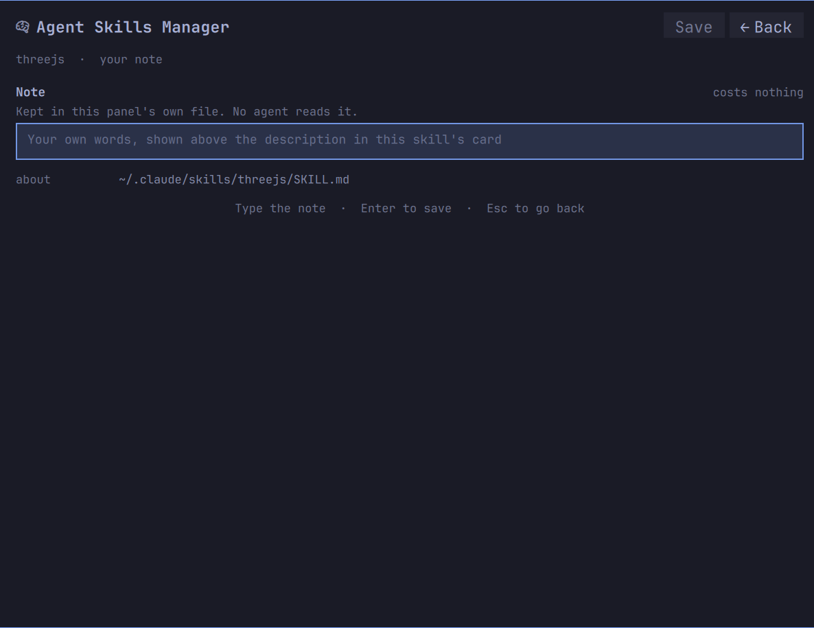 Writing a note about a skill