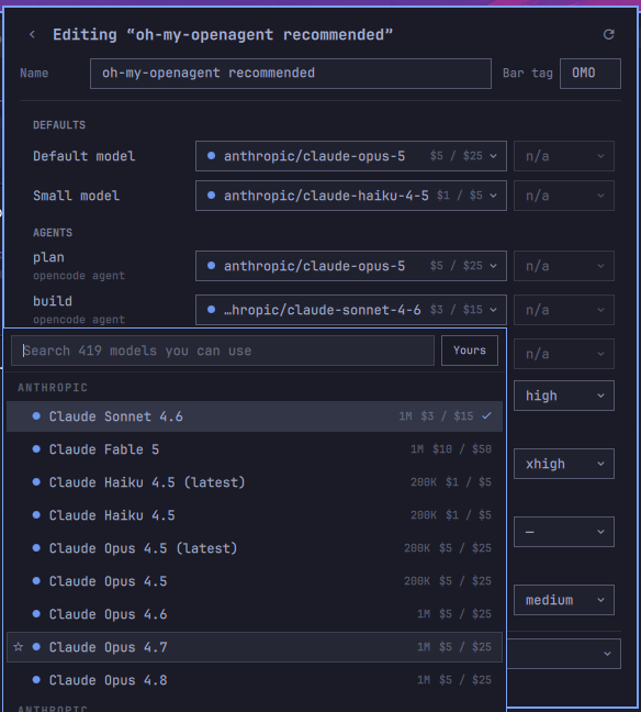 The model picker