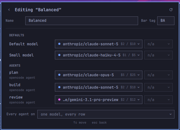 Editing a profile, plain opencode