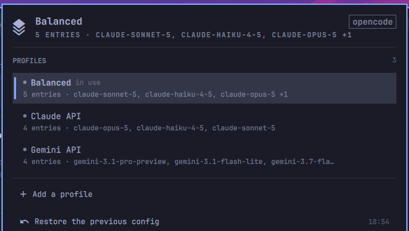 Profiles, plain opencode