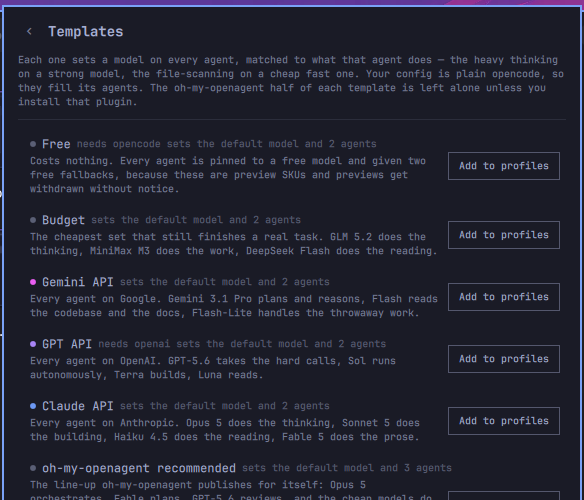 Templates on plain opencode