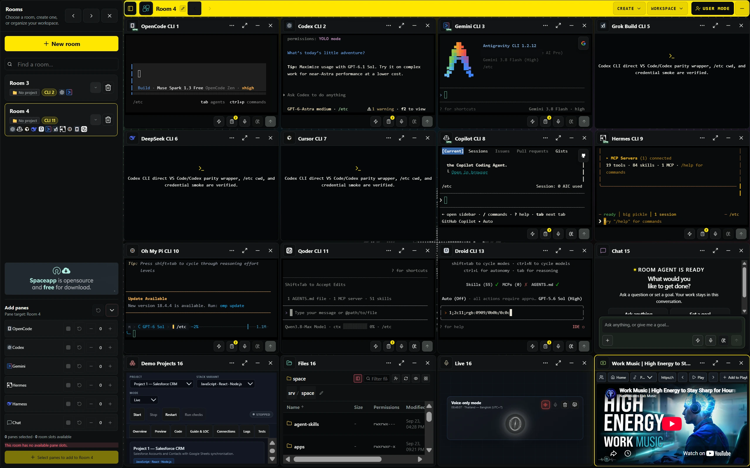 SpaceApp 16-Pane Multi-Agent Workspace