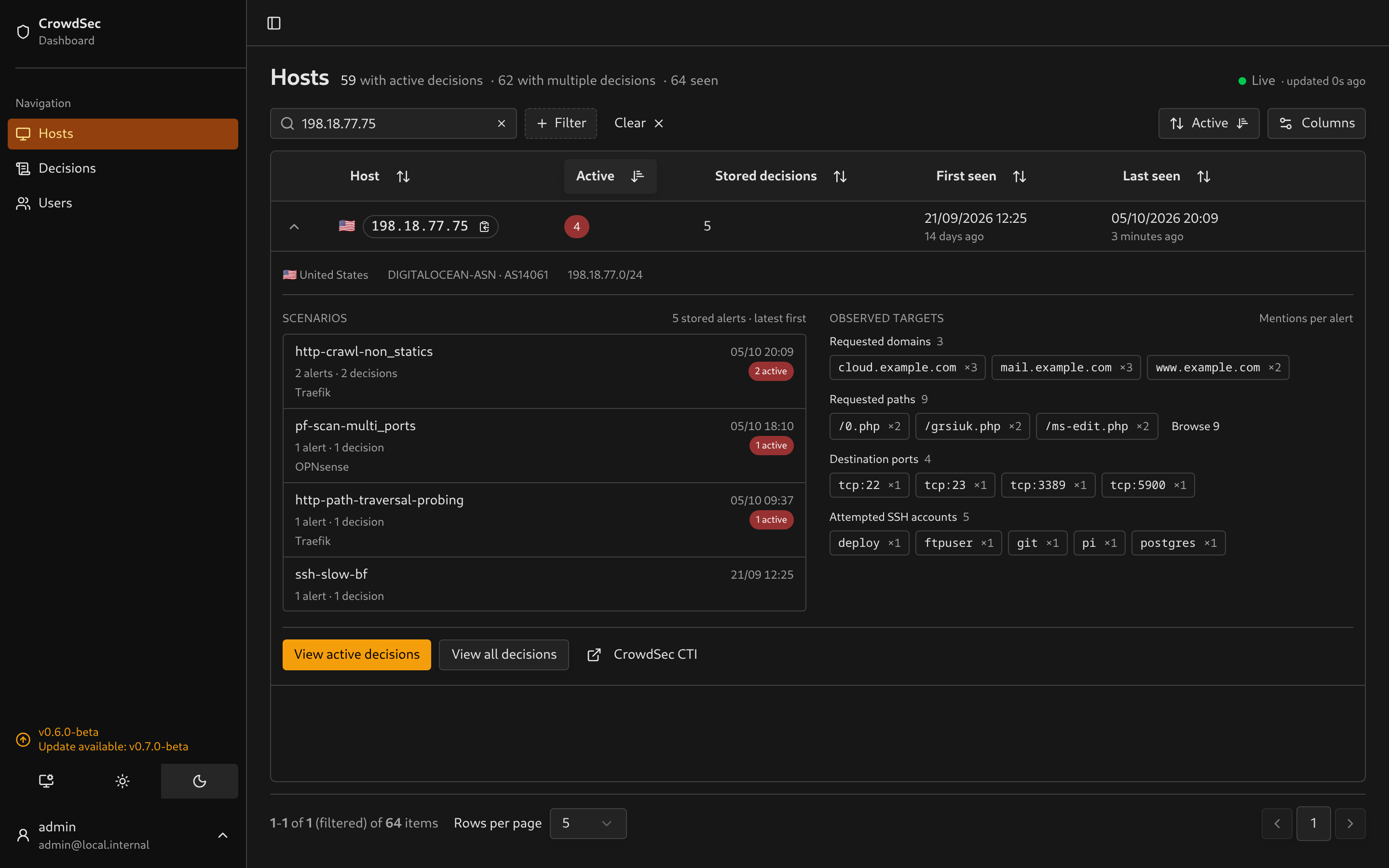 Expanded host with scenarios and observed targets