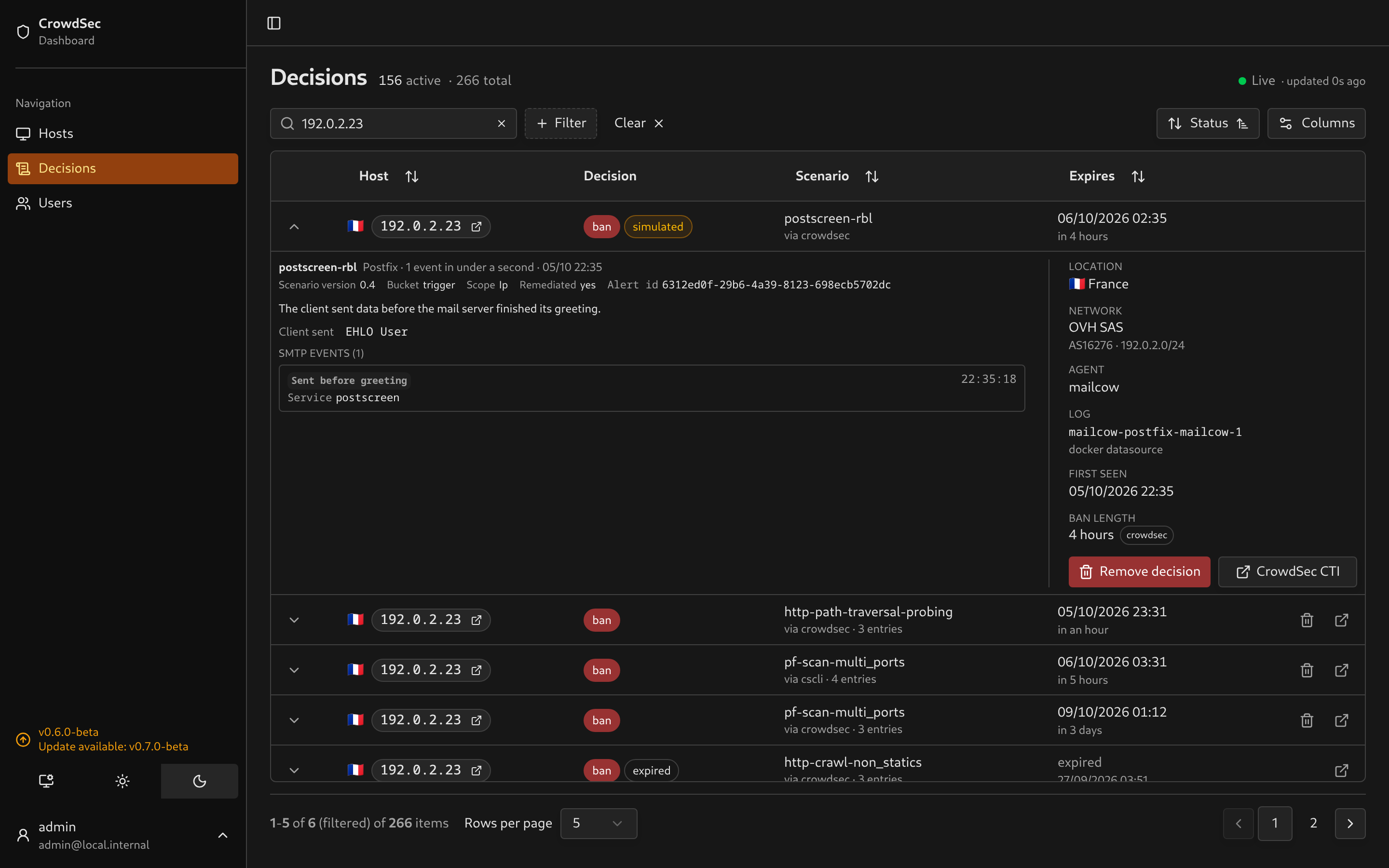 Postfix alert evidence