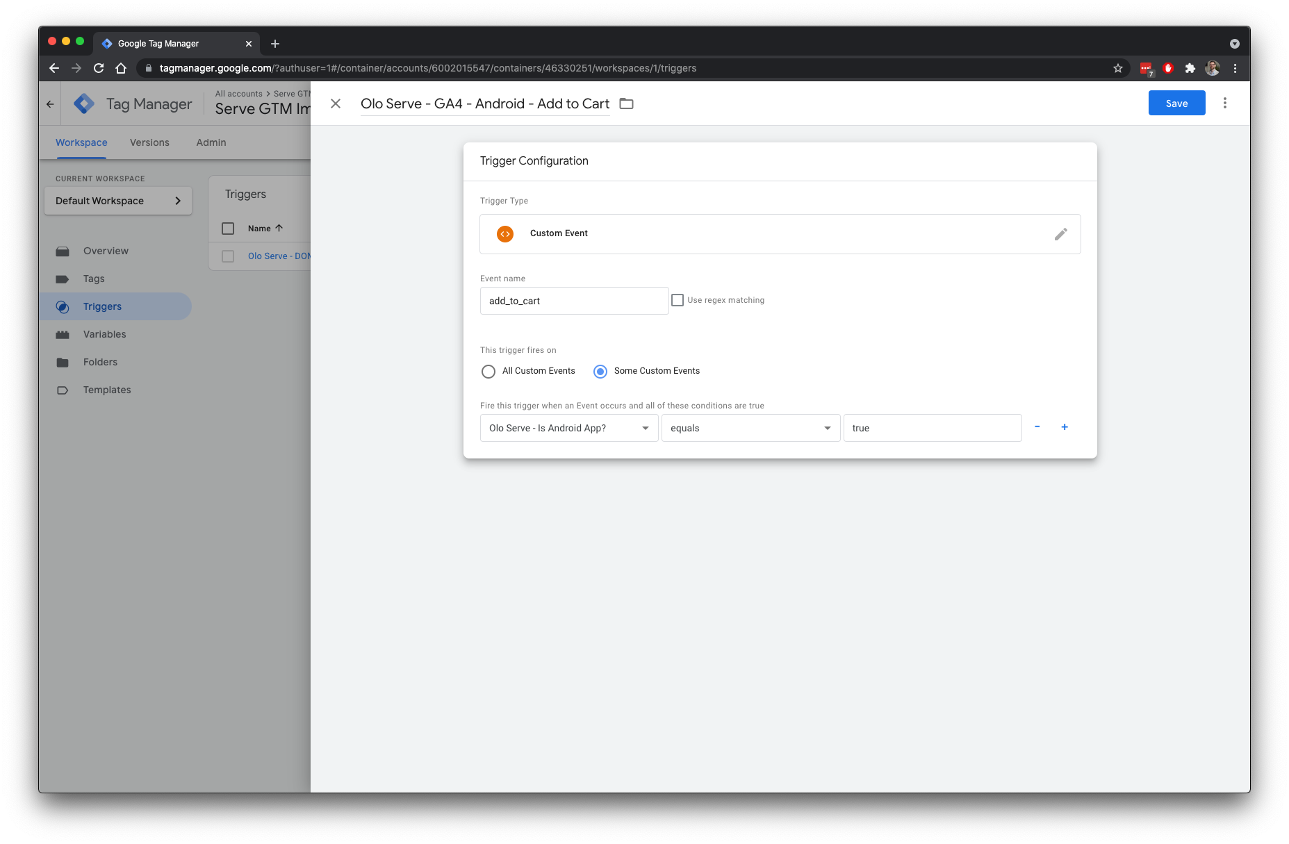 Configure custom event for Android