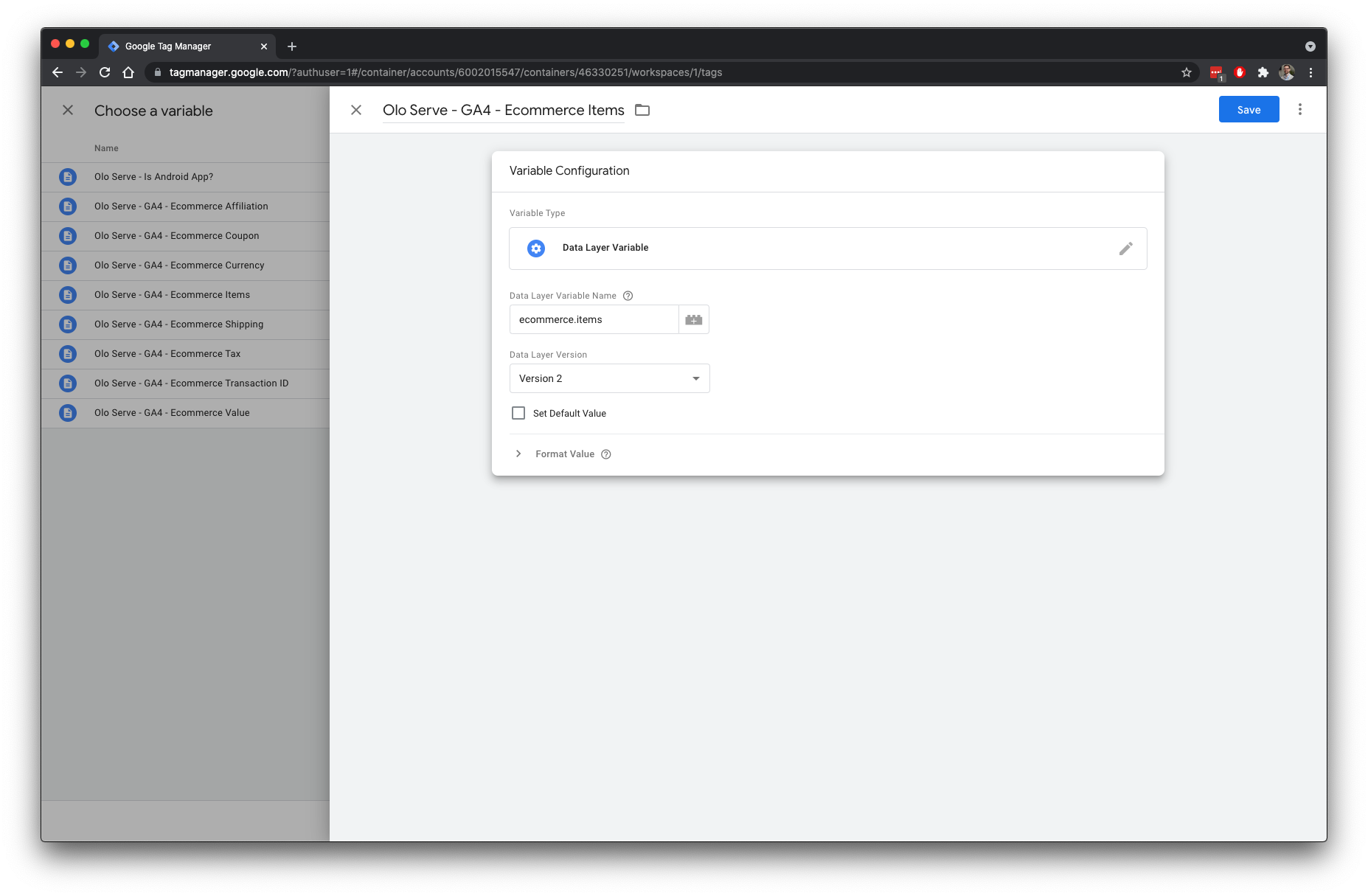 Ecommerce items variable