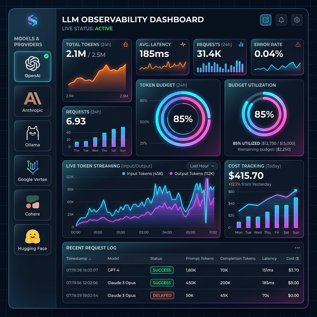 LLM Observability Dashboard Mockup