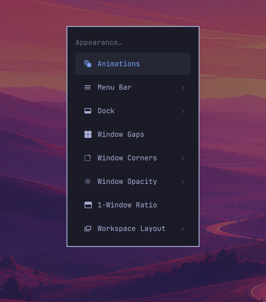 The Appearance menu