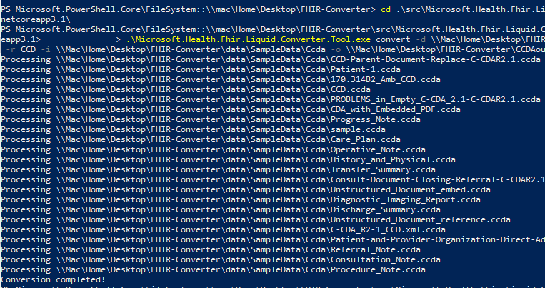 Conversion running on the terminal (screenshot)