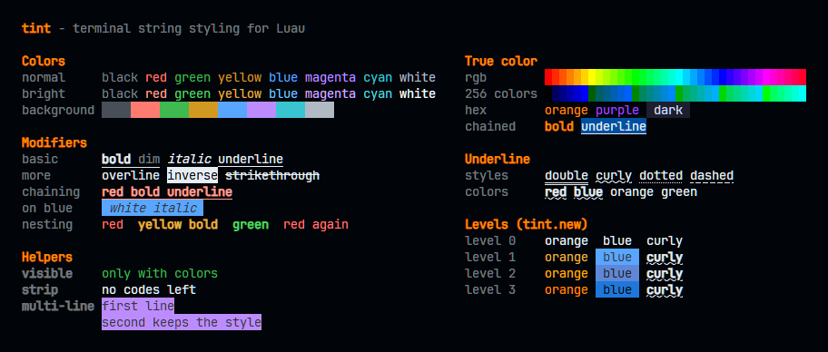 Tint showcase in a terminal