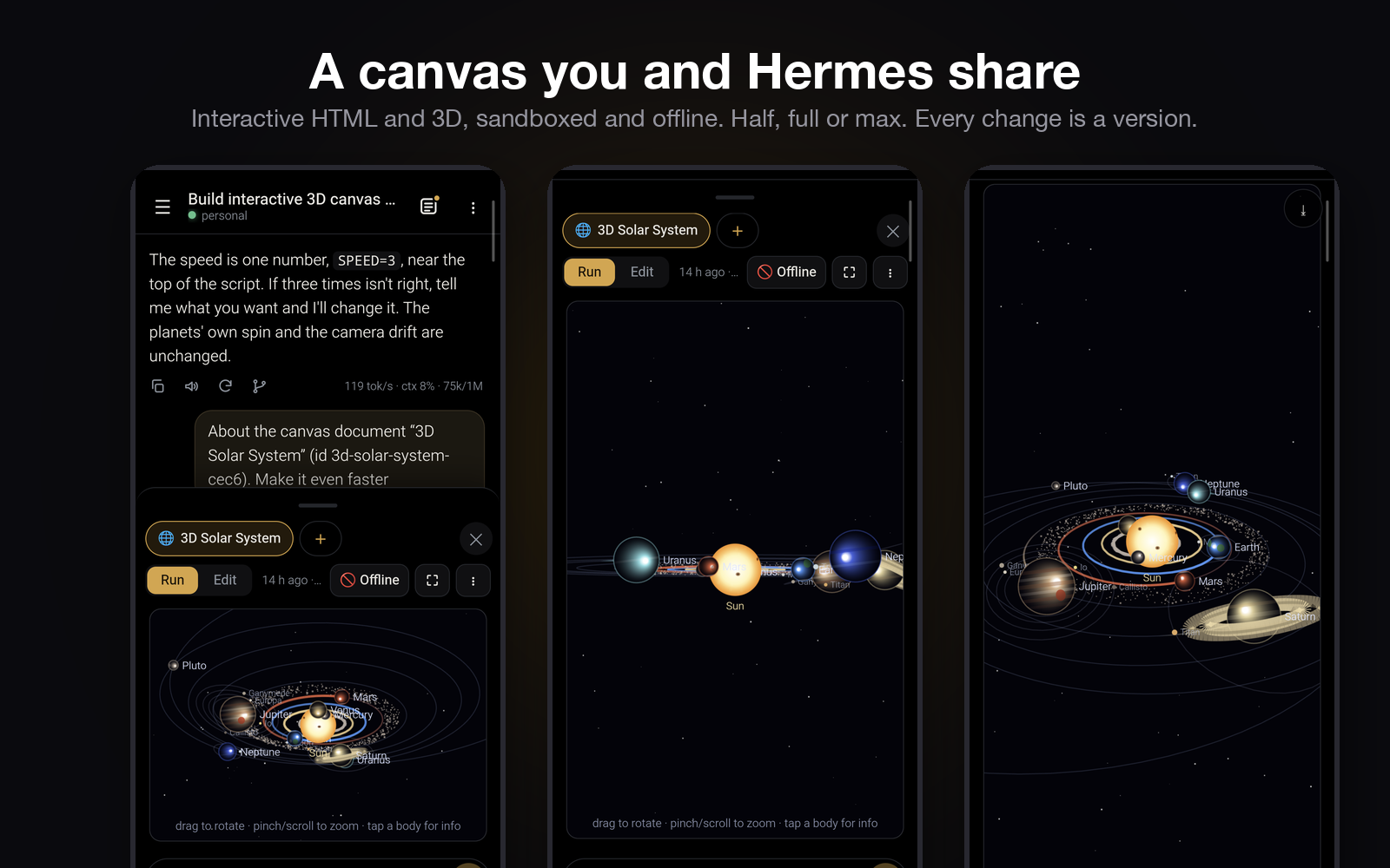 An interactive 3D solar system in the canvas