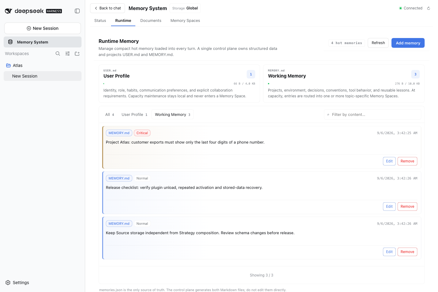 Real DSH Sidebar with synthetic Runtime memories