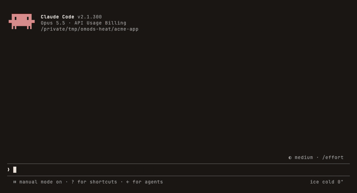 Quick prompts heat the footer from ice cold to ON FIRE while a pixel fire grows above the prompt.
