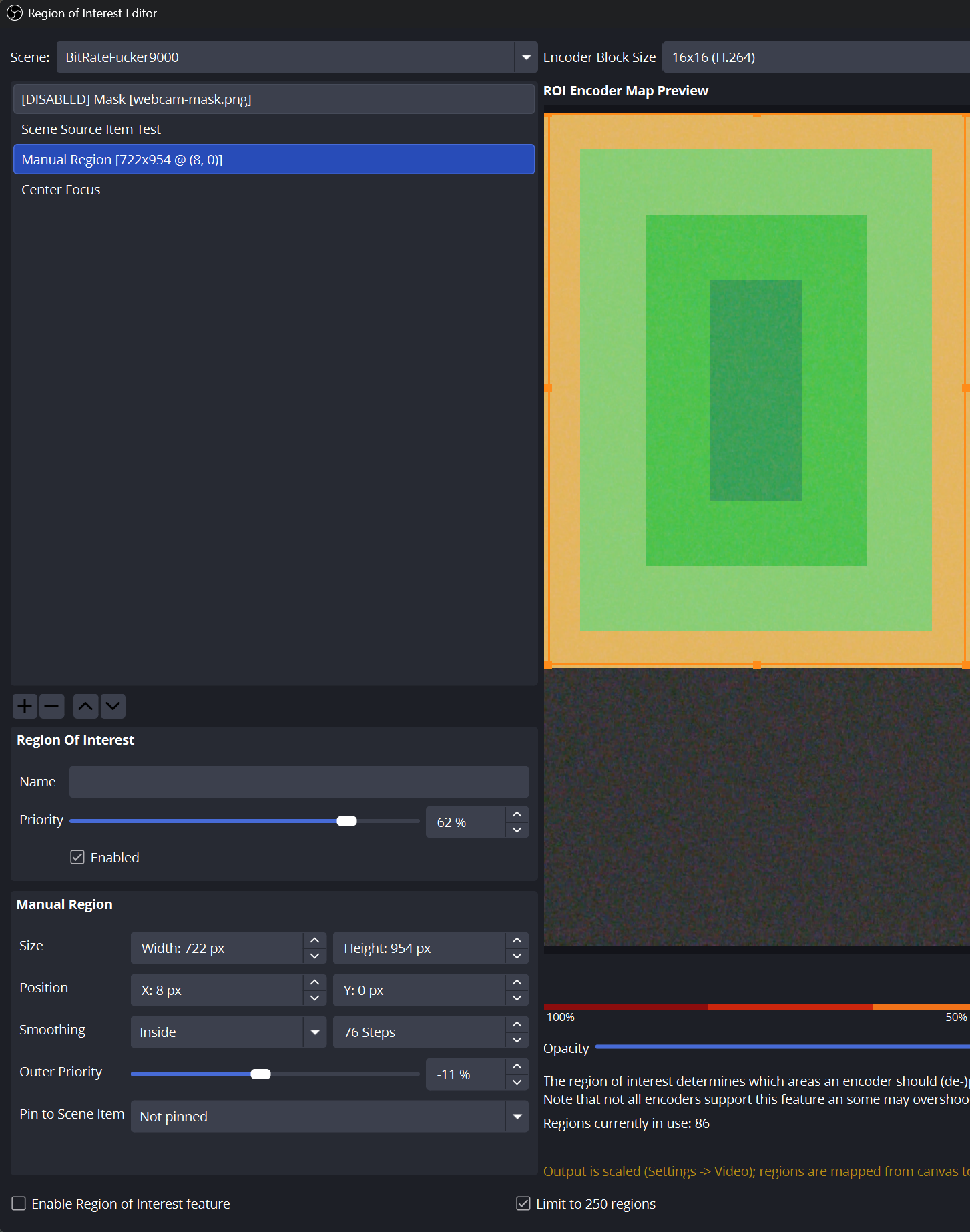 Dragging a manual region with resize handles