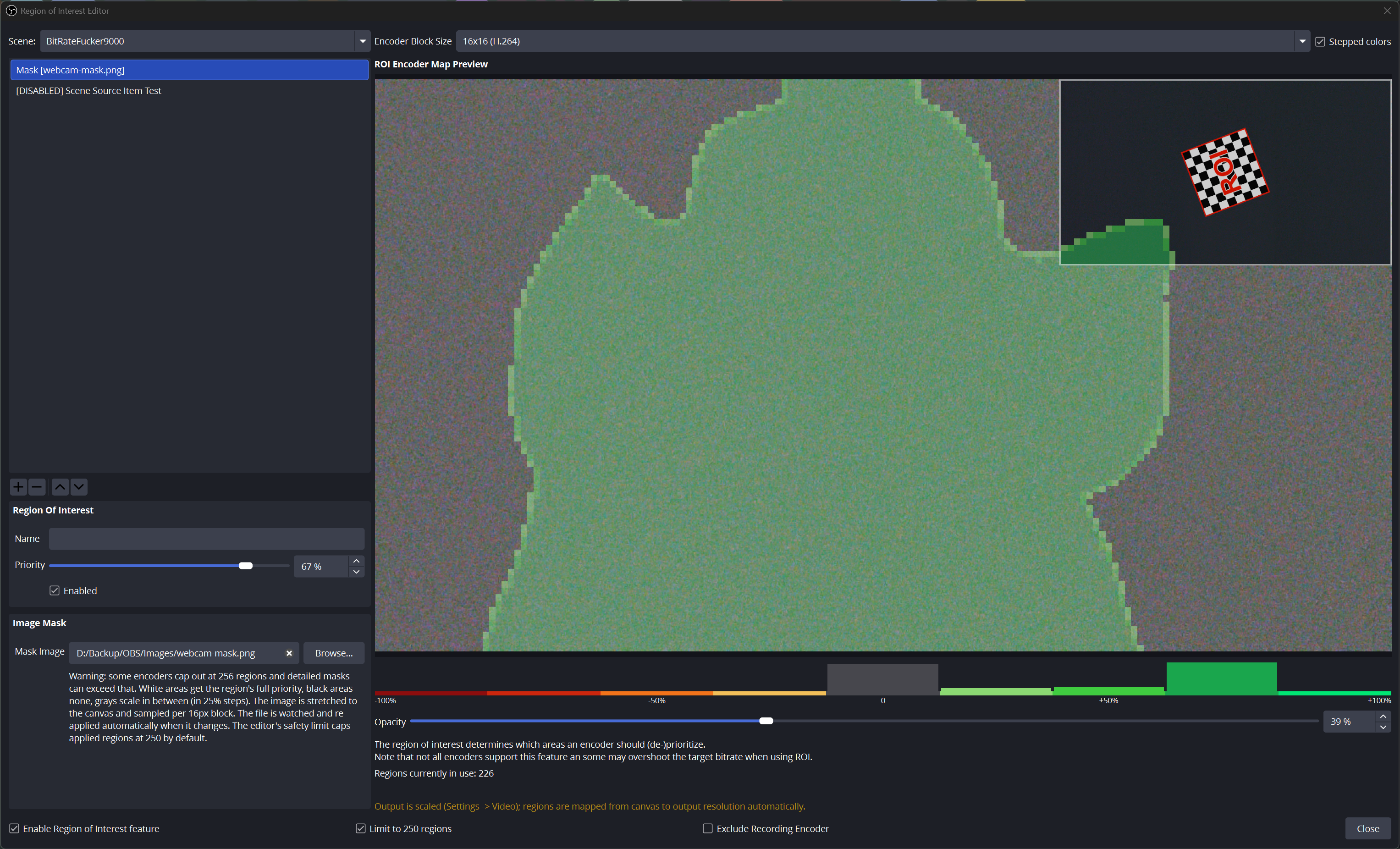 Image mask region using a webcam silhouette