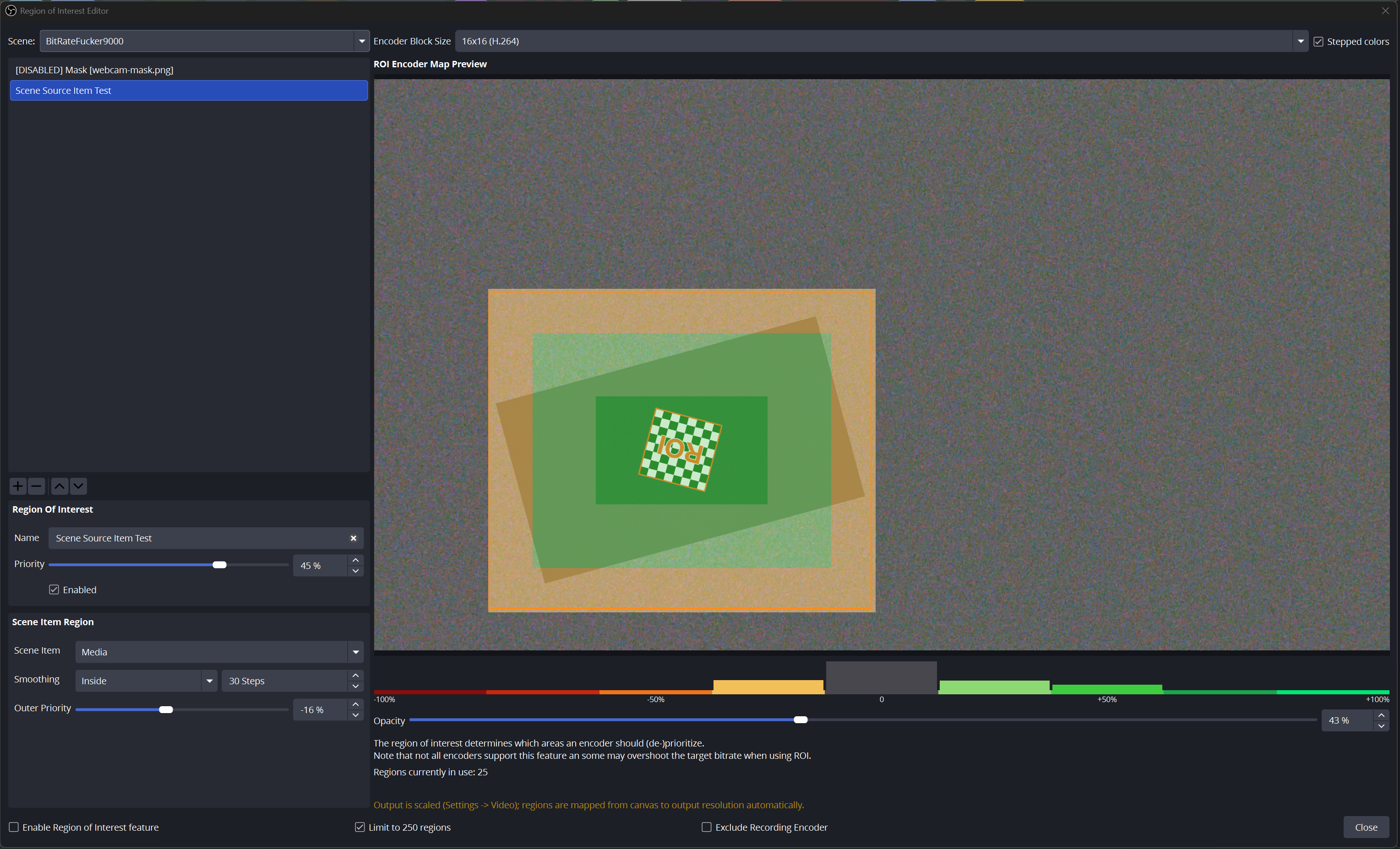 Scene item region tracking a source, with heatmap and histogram