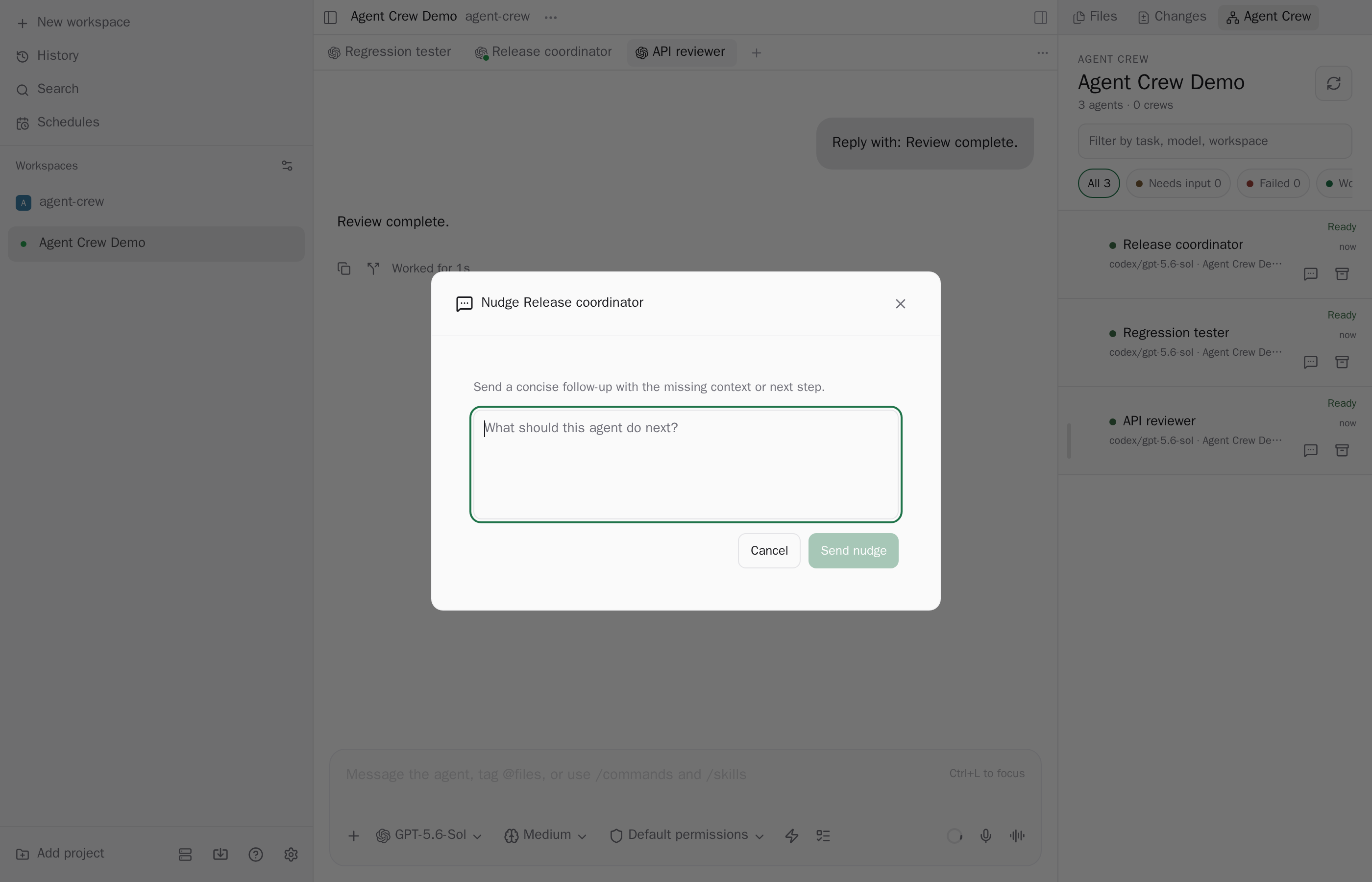 Agent Crew nudge confirmation