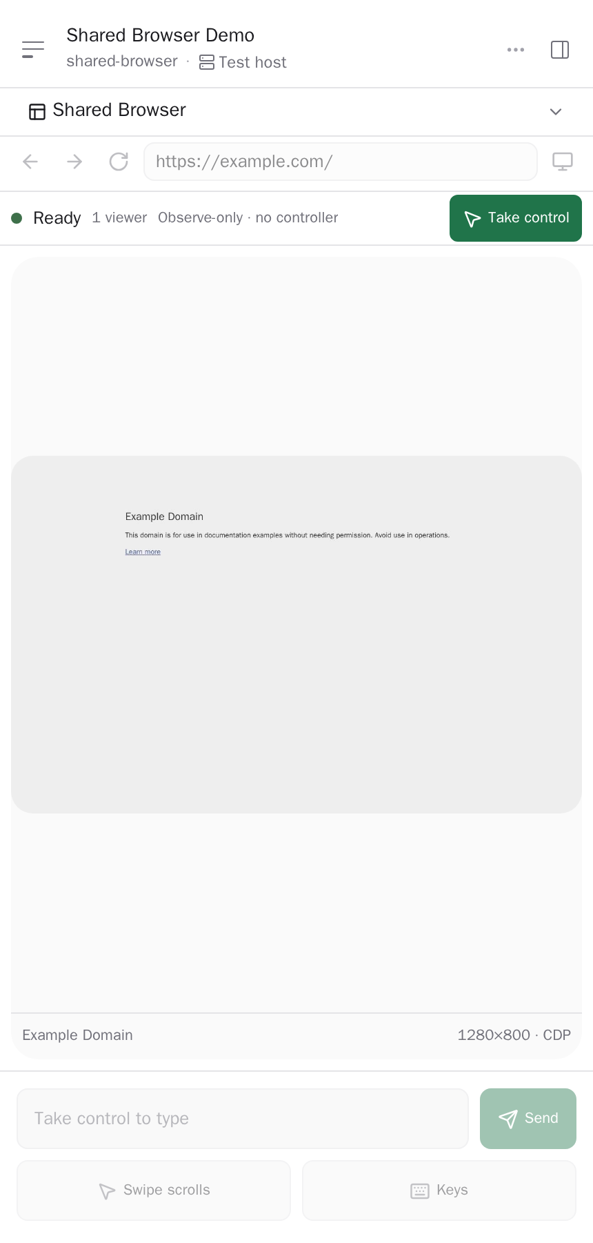 Shared Browser controls and the same canonical browser viewport on a compact client
