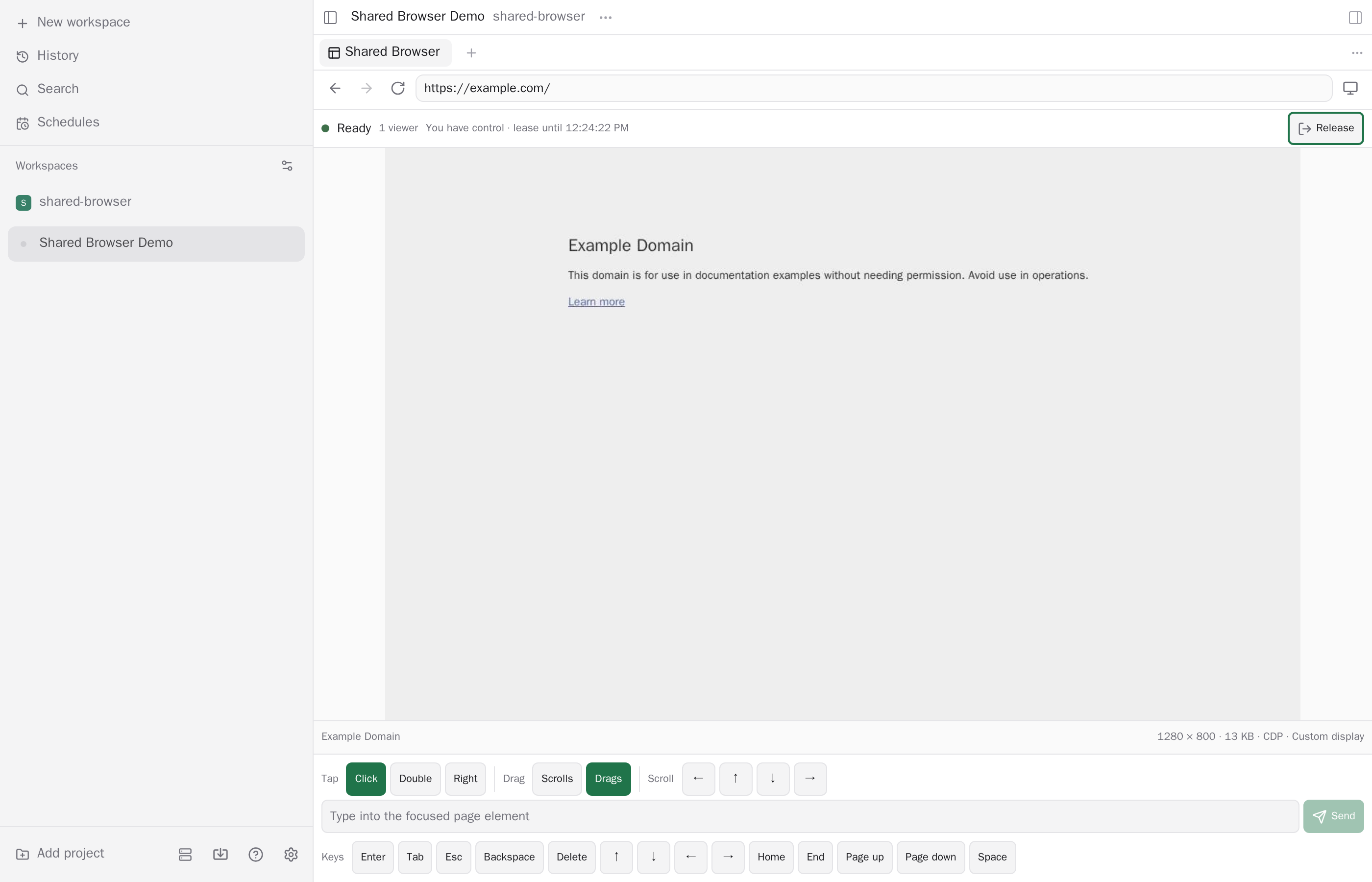 Shared Browser showing the same live Paseo page to two viewers on desktop