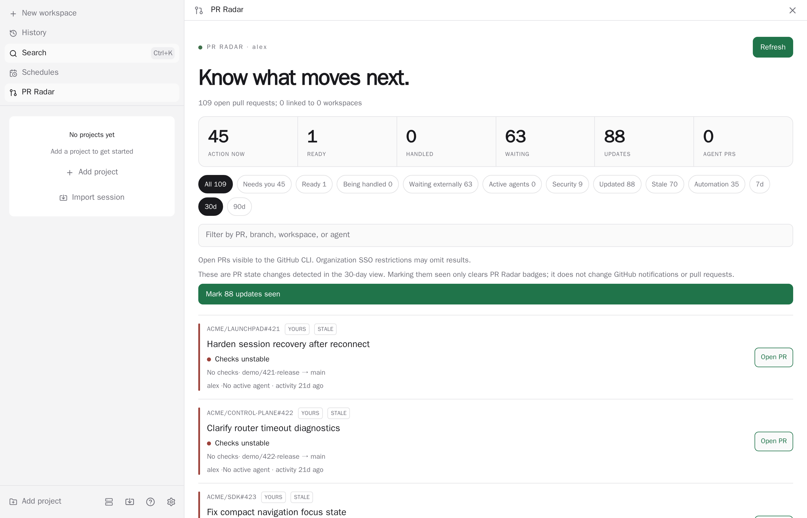 PR Radar wide dashboard